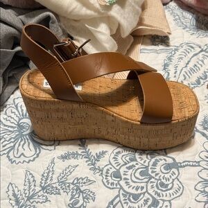 Steve Madden Brown Leather Wedge Sandals